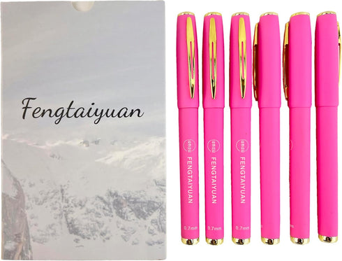Fengtaiyuan Pin18x6, Pink Gel Ink Rollerball Pens - Comfortable Non-Slip Grip, Pink Ink, Fine Point, 0.7mm, Quick-Drying Ink, 6-Piece Box (Pin18x6...