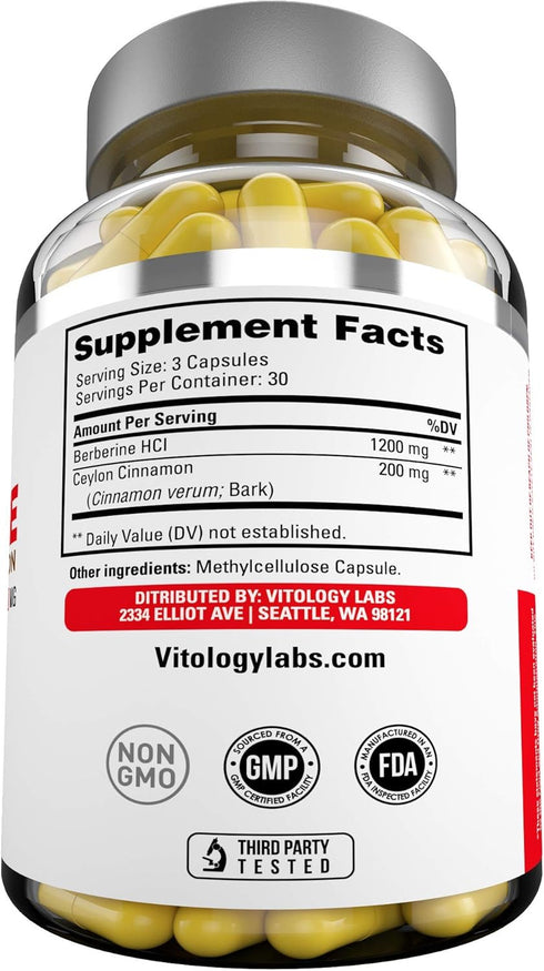 Premium Berberine HCL Plus Ceylon Cinnamon 1400mg – Berberine HCI Root Supplement...
