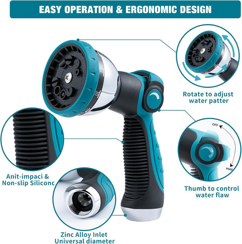 Garden Hose Nozzle Sprayer Heavy Duty, Hose Nozzle with 10 Adjustable Watering Patterns, Thumb Control On Off Valve, High Pressure Garden Hose Noz...