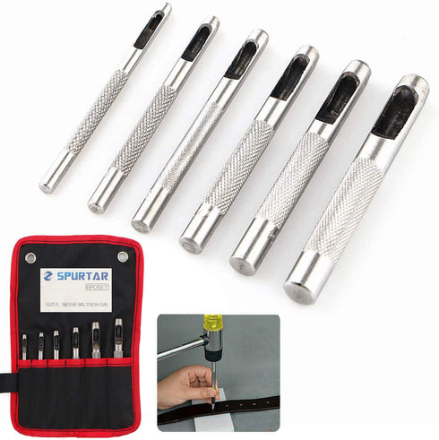 Spurtar 6PCS Leather Hole Punch 1/8'' - 5/16'' Heavy Duty Round Hollow Punch Set High Carbon Steel Leather Punch Tool for Watch Cloth Belt Gaskets...