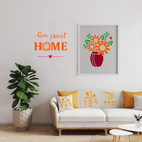 12 Pcs Sunflower Stencil Bee Butterfly Spring Summer Flower Daisy Floral Stencil Template for Painting on Wood Crafts Canvas Home Decor,7.87x7.87 ...
