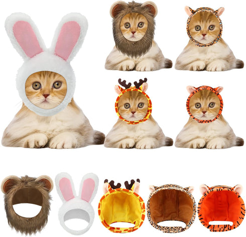 5 Pcs Cat Hat Adorable Costume Bunny Hat with Ears Funny Mane Cat Hat for Cats and Small Dogs Kitten Puppy Party Costume Accessory Headwear (Rabbi...