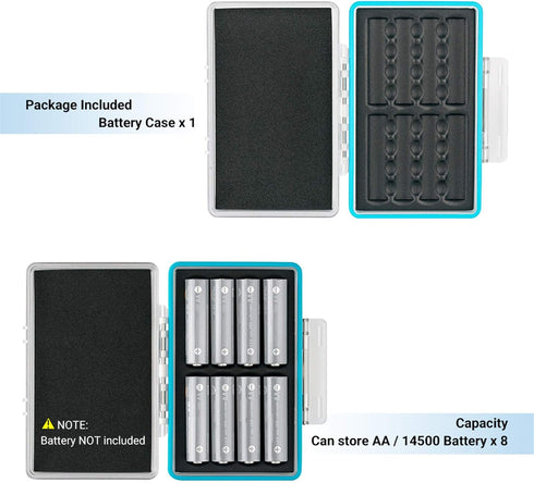 JJC 8 Slots AA Battery Case, PC Shell Water-Resistant & Shockproof Battery Storage Case for 8 x AA / 14500 Battery, AA Battery Organizer Carrying ...
