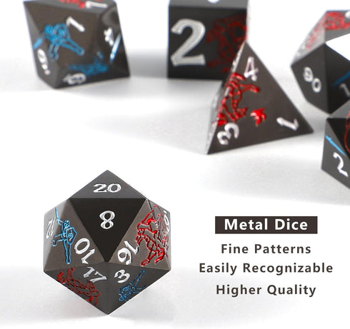 Metal Polyhedral DND Dice Set with Metal Box 7 Pieces Sward and Dragon D&D Dice for Dungeons and Dragons Role Playing Table Game (Grey and Red)...
