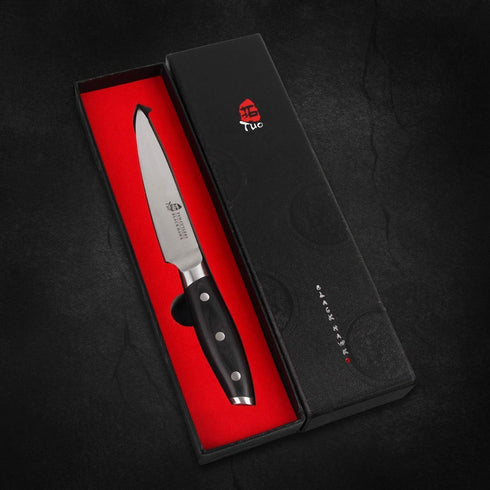TUO Utility Knife - 5 inch Kitchen Chefs knife - Meat, Fruit, Vegetable Knife Paring Knife - German HC Steel - Full Tang Pakkawood Handle - BLACK ...