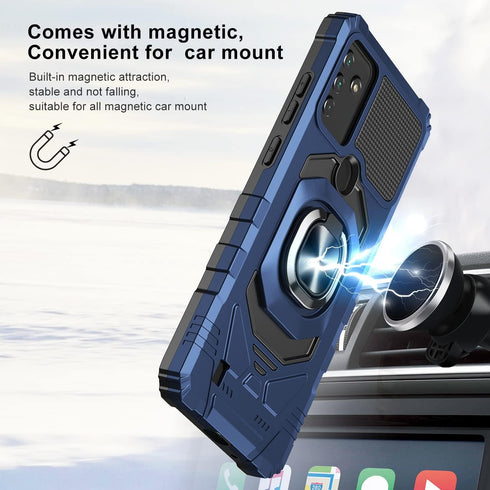 for Wiko Voix Case with Screen Protector,Built-in Magnetic Car Ring Stand,Full Body Protection Frosted PC Back Soft TPU Bumper Raised Corner Edge ...