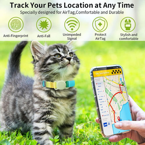AirTag Cat Collar, Animire Soft Neoprene Padded Air Tag Collar for Extra Small Dogs, Polyester Puppy Pet Collar with Silicone AirTag Case Holder A...