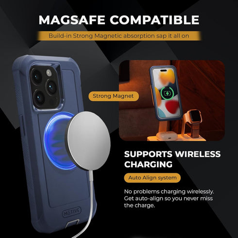 MOTIVE for iPhone 15 Pro Max Case with Belt Clip, Magnetic Case Magsafe Compatible, Heavy Duty and Quad Layer Military Grade Protection Case Holst...