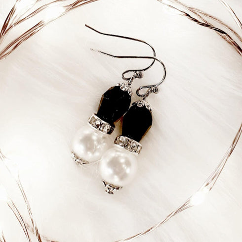 Black and White Pearl Drop Earrings - Simulated Pearl Drop Earrings - Handmade Beaded Dangles - Gift For Her Christmas Birthday Mom Girlfriend Wif...
