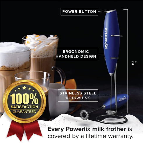 PowerLix Milk Frother Handheld Battery Operated Electric Whisk Foam Maker For Coffee, Latte, Cappuccino, Hot Chocolate, Durable Mini Drink Mixer W...