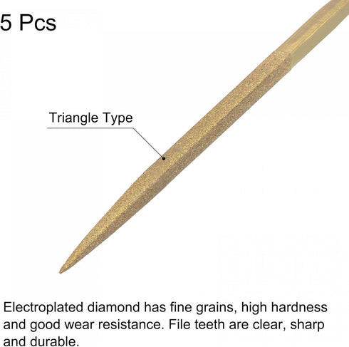 uxcell Diamond Needle Files, 5mm x 180mm Titanium Coated Triangle Files Hand Tool with TPU Handle for Metal Stone Wood 5pcs...