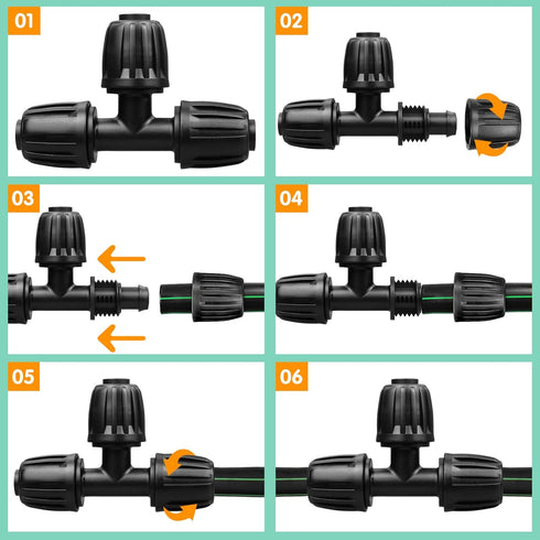 Drip Irrigation Fittings for 1/2 Inch Tubing (0.60"-0.63" OD), 10 Pieces Barbed Tee Drip Parts Locked Tee Connectors, 3 Way Drip Line Nuts Connect...