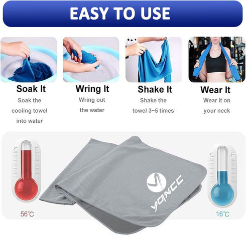 YQXCC 4 Pack Cooling Towels (40"x12") Cool Towel, Cold Towel, Microfiber Soft Breathable Chilly Ice Towel for Sport, Yoga, Golf, Gym, Camping, Run...