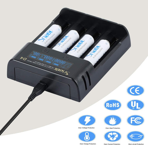18650 Battery Charger, Snado Universal Smart Charger LCD Display for 3.7v Lithium ion Rechargeable Batteries 18650 21700 18490 17500 16340 14500 R...