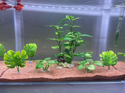 Aquarium Decorations Fish Tank Artificial Plastic Plants?Silk Plants for Fish Tank Decoration, Pack of 7 (Green)...