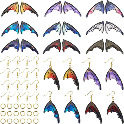 Beadthoven DIY 9 Pairs Halloween Dangle Earrings Making Kit Devil Bar Wing Charms Pendants with Golden Earring Hooks Jump Rings Colorful Gothic Va...