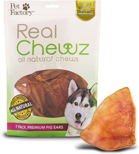 Pet Factory Real Chewz Premium Pig Ears Dog Chew Treats, 100% All-Natural - 7 Count/1 Pack...