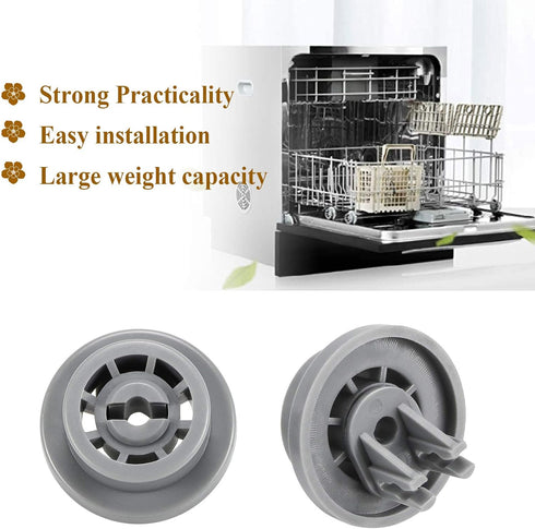 APPLIANCEMATES DD66-00023A Roller Lower Dish Rack for Samsung Dishwasher Dishrack Lower Wheels and Mounting Clip 4-Pack, Replacement Part PS4222532, AP4342187, 2002711