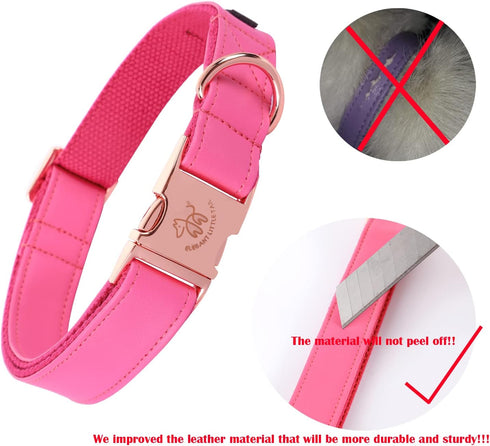 Elegant little tail Pink Dog Collar and Leash, Durable Pet Collar, Leather Dog Collar Adjustable Girl Dog Collars for Medium Dogs...