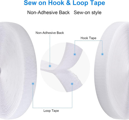 0.75 Inch x 37 Feet Sew On Hook and Loop Tape, Non-Adhesive Back Heavy Duty Nylon Strips Fabric Fastener, Non-Adhesive Interlocking Tape, Suitalbe...