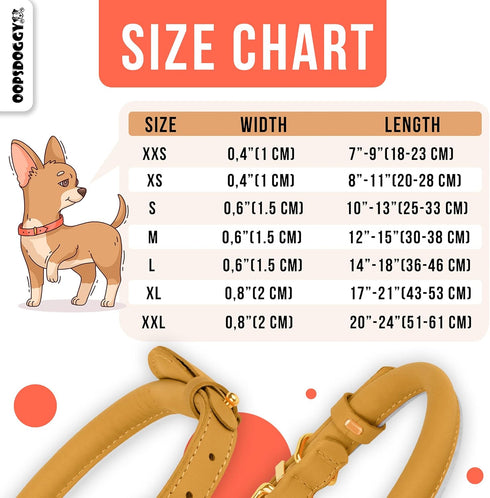 OOPSDOGGY Rolled Leather Dog Collar with Airtag Holder - Reflective Round Airtag Dog Collar - Soft Tracking Pet Collar for Small Dogs Puppy Cats K...