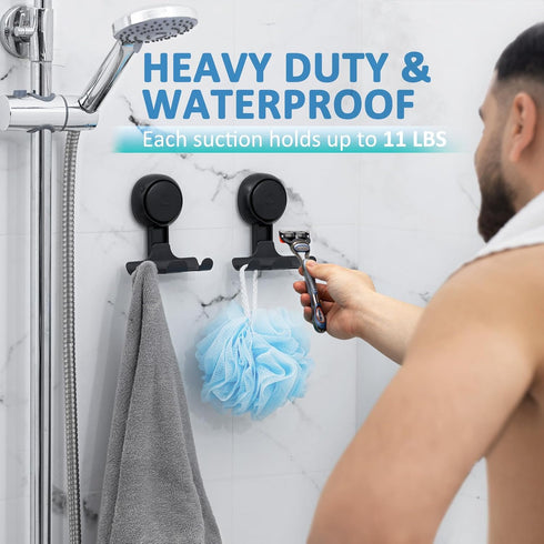 TAILI Shower Razor Holder Suction Cup 2 Packs, Heavy Duty Reusable Vacuum Suction Razor Hook, Bathroom Wall Hooks for Razor Towel Robe, Black...