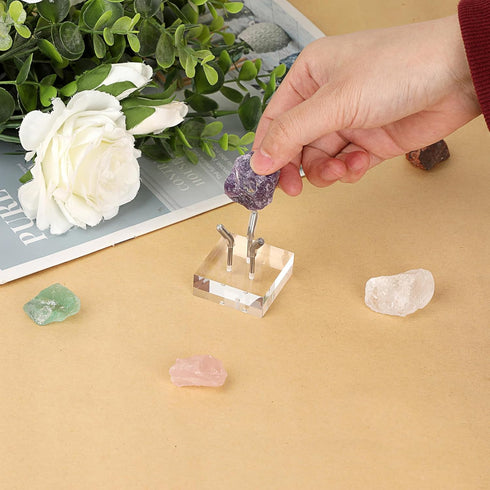 Hipiwe Acrylic Display Stand, Three Metal Peg Display Easel Small Acrylic Base for Sphere Crystal Ball Mineral Geodes Rock Agate Small Collectible...