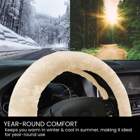 Andalus Australian Sheepskin Wool Steering Wheel Cover for Women & Men - Universal 15 Inch Steering Wheels & Accessories - Eco-Friendly Wheel Cove...