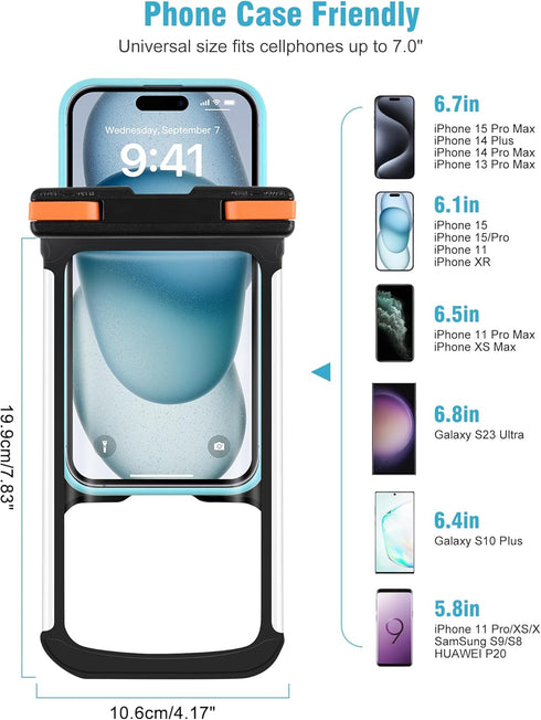 Waterproof Phone Pouch - 2 Pack Underwater Dry Bag, IPX8 Water Proof Phone Case for iPhone 15 14 13 12 Pro Max XS Samsung Case Up to 7.0" Detachab...