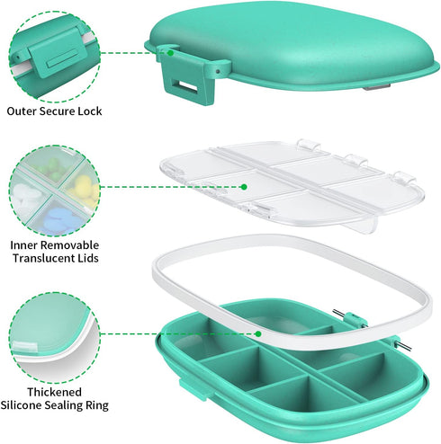 3 Pack 8 Compartments Travel Pill Box,Pill Organizer 7 Days Moisture Proof Small Pill Case for Pocket Purse Daily Portable Medicine Vitamin Holder...