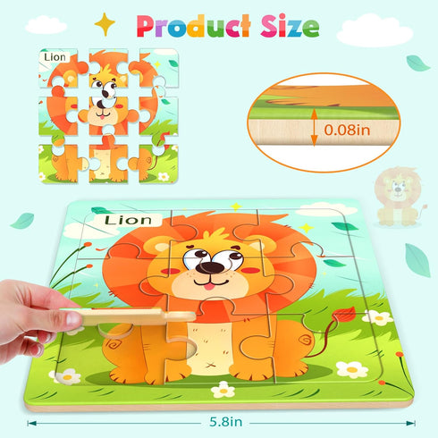 Wooden Puzzles for Toddlers, 8 PACK Animal Jigsaw Puzzles for Kids3-5, 9 Pieces Preschool Learning Activities, Learning & Educational Toys, Gift f...