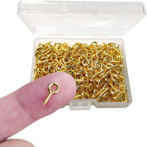 300PCS Mini Screw Eye Pin Pegs, 10 x 5mm Hooks, Self Tapping Screws for Arts & Crafts, Cork Top Bottles & DIY Jewelry Making (Gold)...