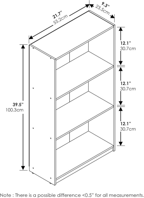 Furinno Basic 3-Tier Bookcase Storage Shelves, Dark Walnut...