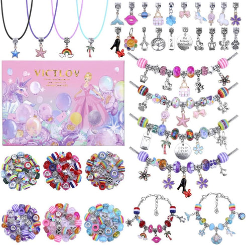 VICTLOV 126 Pieces Charm Bracelet Making Kit, DIY Craft for Girls, Unicorn/Mermaid Crafts Gifts Set for Arts and Crafts for Girls Teens Ages 8-12...