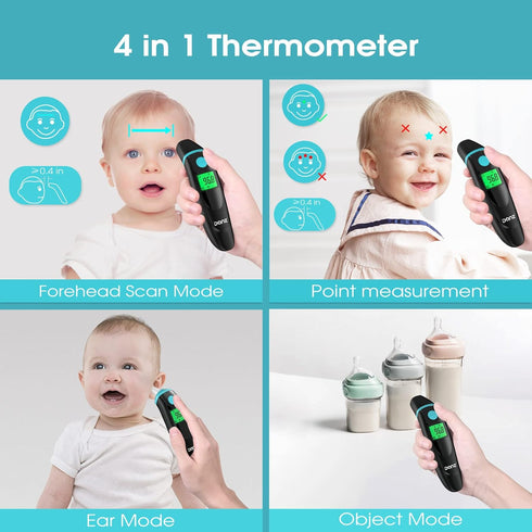 Forehead Thermometer for Adults, 4 in 1 Ear Thermometer for Kids, No Touch Baby Thermometer, Digital Thermometer with Fever Alarm and Object Measu...