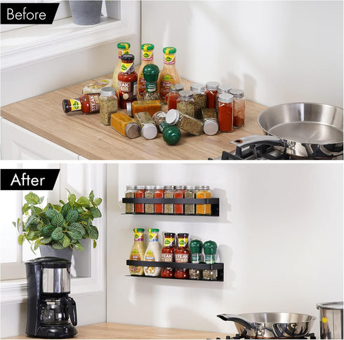 KES Spice Rack Organizer Kitchen Spice Rack Seasoning Organizer 16 Inch Aluminum Spice Holder Wall Mount Anodized Black 2 Pack, KSR401S40-BK-P2...