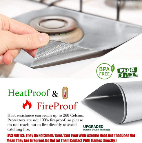 Stove Burner Covers,0.3 MM Double Thickness,8 Pack,Gas Stove Burner Liners,Non-stick Reusable Gas Range Stove Top Covers for Kitchen,Cuttable,Easy to Clean,Silver,Size 10.6” x 10.6”
