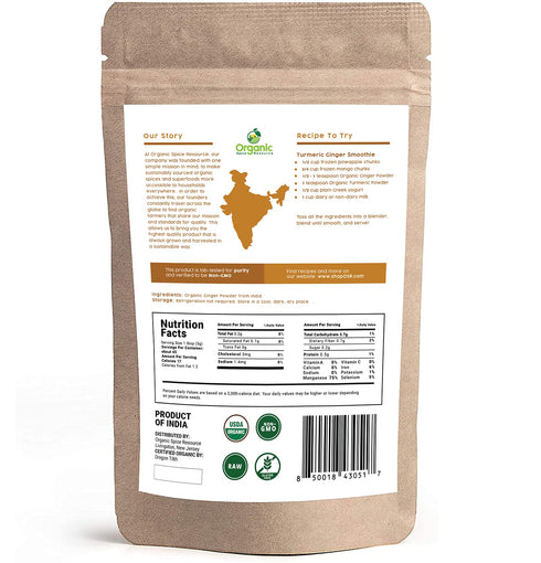 Organic Ginger Powder | 8 oz (226g) | USDA Organics and Non-GMO Verified Project Approved | Product of India | 100% Raw and Natural | Resealable K...