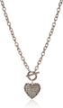 GUESS Rose Gold-Tone Pave Crystal Glass Stone Heart Pendant Toggle Necklace...