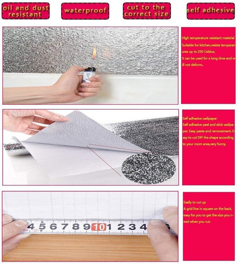 Kitchen Backsplash Sticker,Aluminum Foil Orange Peel Texture Wall Paper, Waterproof Removable High Temperature Resistant DIY Wallpaper,Kitchen Wal...