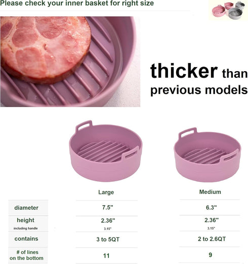 jNE Premium Air Fryer Silicone Pot, Bowl, Basket | Food Safe Air Fryers Oven Accessories | Easy to Clean | Replacement of Parchment Liners | 6.3 i...