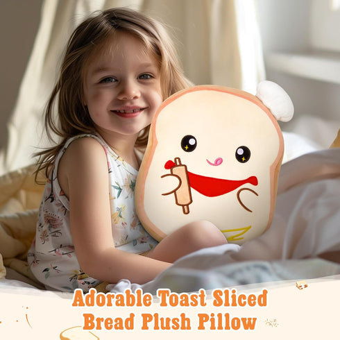Glow Guards Original 13-Inch Funny Toast Sliced Bread Pillow Bread Shape Plush Hugging Pillow with Rolling Pin Soft Toast Plush Toy Pillow Birthda...