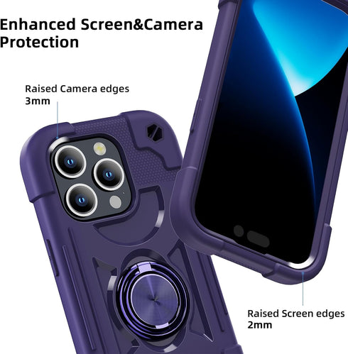 Compatible with iPhone 15 Pro max Case 6.7" - Heavy-Duty Shockproof Military-Grade Rugged Cover with Ring Stand, Glass Screen Protector & Camera L...