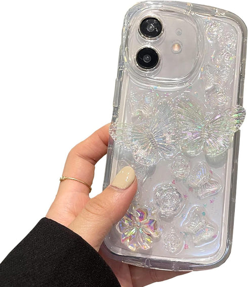 Fycyko Phone Case for iPhone 12 Clear Case Butterfly 3D Flower Aesthetic Luxury Crystal Colorful Sparkly Cute Women Girl for iPhone 12 Case Access...