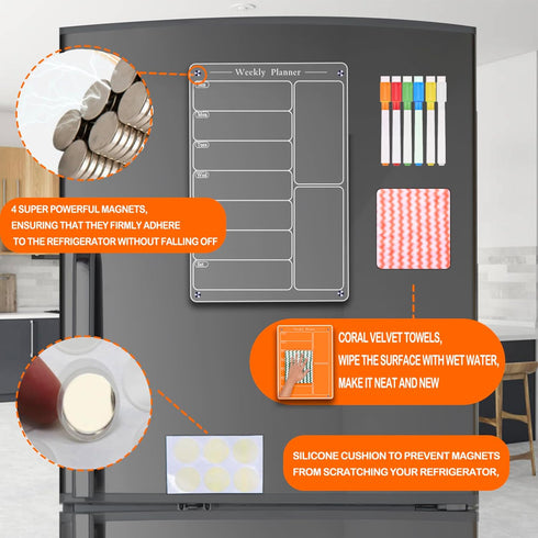 Acrylic Magnetic Menu Board for Kitchen,Acrylic Weekly Calendar for Fridge,Acrylic Dry Erase Board for Refrigerator,Clear Meal Planner for Fridge ...