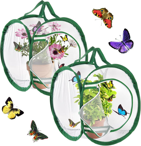 ZENFUN 2 Packs Insect and Butterfly Habitat Cages, Monarch Insect Mesh Cage, Caterpillar Enclosure, Butterfly Habitat, Terrarium Pop-up(12 x 12 x ...