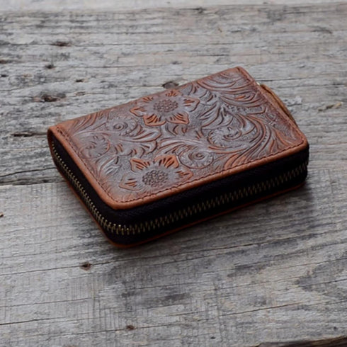 JJNUSA Men Minimalist Leather Wallet Card Holder Distressed Gifts Zipper bag...