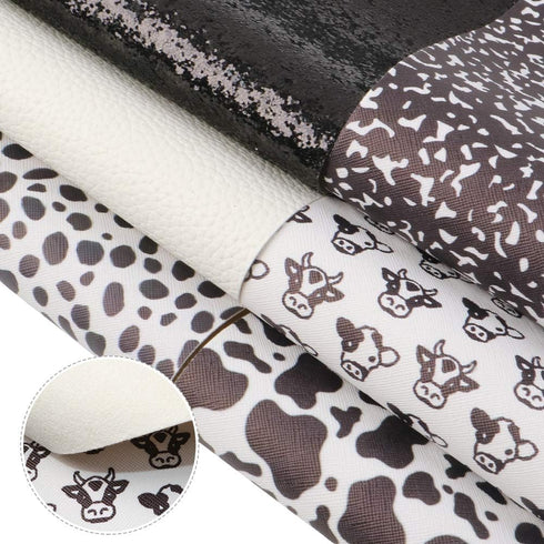 6pcs 7.7" x 12.9" (20 cm x 33 cm) Black White Series Cow Pattern Faux Leather Sheet Synthetic Leather Sheets Assorted for Earrings Hair Bows Makin...