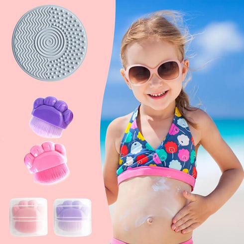 2Pcs Sunscreen Applicator for Kids, Sunblock Brush with Protective Case Sun Lotion Applicator SunCream Brush with Cleaning Pad for Suncream Liquid...