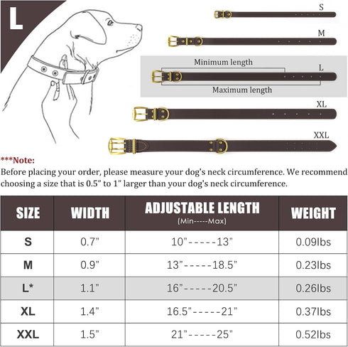 QRDA leather dog collar brown dog training collar heavy duty premium leather dog collar dog collars for medium/large dogs...